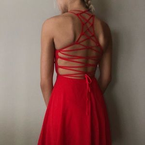 NEW: red, tie-back, dress